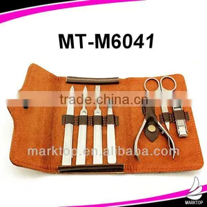 High End Stainless Still Leather Purse Size Manicure Set thumbnail-2