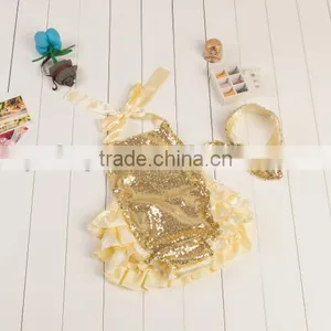 2017 New Product Wholesale Boutique Solid Shiny Romper, Bow-Knot Hairband Baby Adorable Girls Summer Clothes thumbnail-2