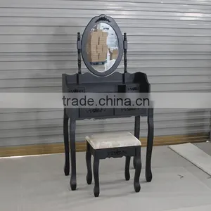 French Dressing Table With Triple Mirrors /make-up Wooden Dressing Table With Mirror and Stool thumbnail-1