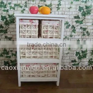 European Minimalist Garden Rattan Storage Cabinets Lockers Small White Wooden Storage Cabinet Wicker Drawers thumbnail-2