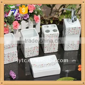 5pcs Flower Design Ceramic Bath Accessory Set thumbnail-1