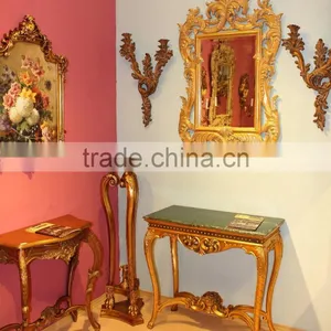 Reproduction Hand Carved Furniture Console Table With Green Marble thumbnail-3