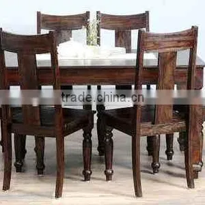 Warm Chestnut Finish Six Sitter Wooden Dining Table Set thumbnail-1