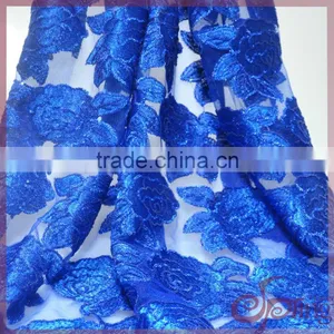 2016 Blue Lace Guipure Glitter Fabric for Evening Fancy Dress With Organza Lace With Sequins thumbnail-1