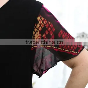 Elegant Lace Formal Short Sleeve Printed Floral Loose Blouses for Old Ladies thumbnail-5