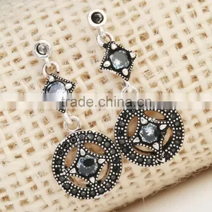 Black Gold Color Black Zircon Circle Women Jewelry Party Drop Earring thumbnail-2