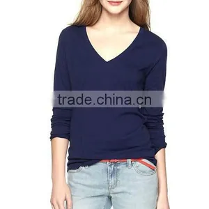 100% Cotton Womens Deep v Neck Long Sleeve t Shirts thumbnail-1