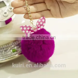 Hot Selling New Rabbit Pom Pom Fur Ball Bow Cell Phone Keychain Pendant Charm Key Chain Mirror Case For IPhone thumbnail-3