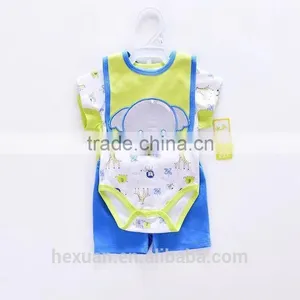 OEM Factory or Stocked Designs 4pcs/set 100% Cottonbaby Romper Set Matching With Baby Bibs and Socks thumbnail-2
