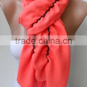 Ruffle Pashmina Scarf.Coral Scarf Ruffled Scarf Frilly Scarf Orangescarf Elegancescarf Pashmina Shawls Fashion Gifts thumbnail-6