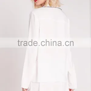 New Arrival Contrast Pipi Pyjama Set Wholesale Adult Women Pajama White thumbnail-5