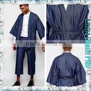 Vogue Men's Raw Blue Denim Drawstring Fastening Chic Coats thumbnail-1