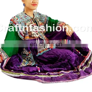 Afghan Bellydance Costume Dress- Afghan Gypsy Tribal Fusion Wedding Frock- Kuchi Handmade With Tassel Dress- Vintage Dress thumbnail-4
