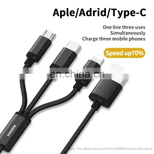 Remax 1.15M PVC 2.8 A Mobile Micro USB Cable 3 in 1 Charging Cable For Iphone 12 Android thumbnail-2