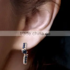 14K Rose Gold Earring With Diamonds and Sapphires thumbnail-2