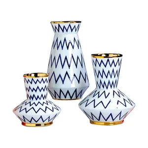 Black White Stripe Hand Made Paint Chinese Jingdezhen Ceramic Plant Vase For Living Room thumbnail-5