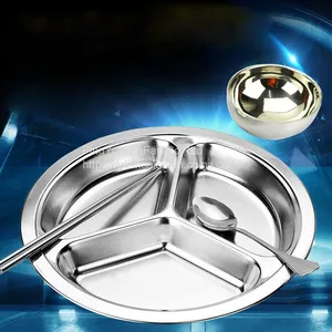 304 Stainless Steel Sectioned Dinner Plates 3 Compartments Mess Trays Food Plate thumbnail-3