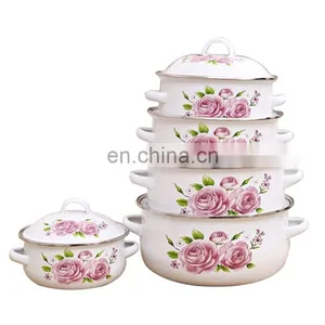 China Enamel Coated White 5pcs Iron Enamel Cookware thumbnail-1