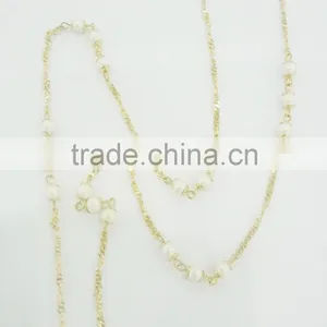 FASHION CHAIN TASSEL PEARL NECKLACE WITH CRYSTAL STONES thumbnail-3