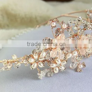2015 Hot Sale Handmade Rhinestone Golden Flower Hair Band Hair Accessories for Women thumbnail-5
