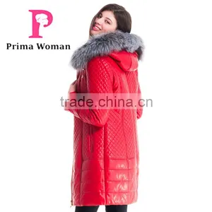 Used Long Winter Women Medium Length Leather Jacket With Brown Fox Hat Overcoat thumbnail-4