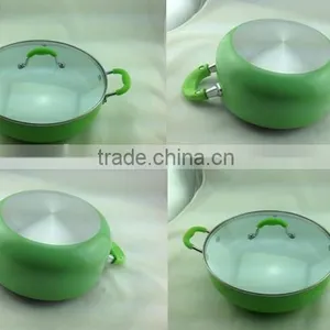 Cheap Aluminum Ceramic Nonstick Shallow Green Casserole Pot With Lid thumbnail-1