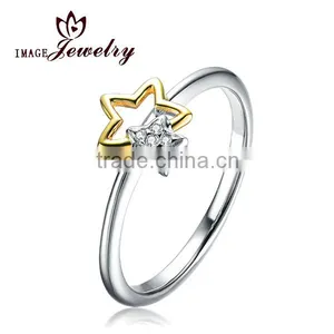 Wholesale Rhodium Plated Silver Star Ring 925 Sterling Silver Five-Pointed Star Ring thumbnail-1
