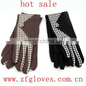 Lady Wool Gloves Named Fashion Houndstooth Stud String Knit Gloves thumbnail-1