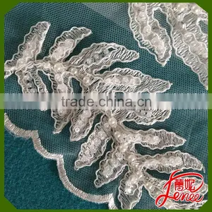 Handmade Leaf Design Pearl Beads Mesh Embroidery Fabric Wholesale Price thumbnail-1