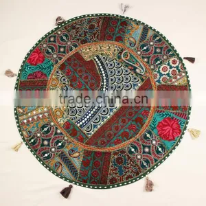 Indian Round Decorative Pillow Covers Indian Throw Pillows Indian Round Cushion Covers Pom Pom Round Pillows thumbnail-1