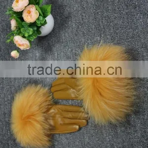 Lady Sheepskin Leather Gloves Women Winter Raccoon Fur Gloves Winter Fur Gloves thumbnail-3