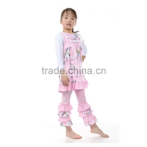 2016 New Pink Spring/summer Baby Girl Knitted Cotton 2pcs Boutique Clothing Set Lovely Baby Girl Spring Ruffle Pants Outfit thumbnail-3
