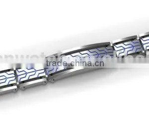Black & Blue Fashion Men Tungsten Carbide Foldover Clasp Bangle Bracelet thumbnail-6