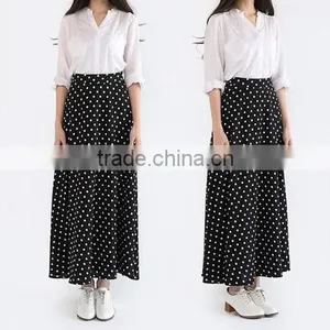 Stylish Lady Women Sweet Medium Elastic Waist Dot Chiffon Mild-calf Casual Pleated Skirt thumbnail-3