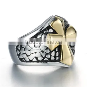 Gothic Restro Gold Cross 316L Stainless Steel Ring for Men thumbnail-4