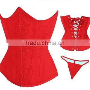 Accept Paypal Wholesale Women Underwear Brocade Sexy Red Mature Corset thumbnail-1