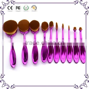 10pcs Oval Brush Set Plastic Handle Soft Synthetic Hair Foundation Powder Tooth Brush Shape Makeup Set thumbnail-1