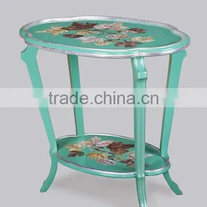 Exquisite Seasell Mosaic Inlay Oval Shaped Tea Table, Classical Living Room Coffee Table, Hand Painted Wooden Decor Coffee Table thumbnail-2