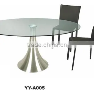 Tempered Glass Top Brushed Aluminum Base Dining Table YY-A005 thumbnail-1