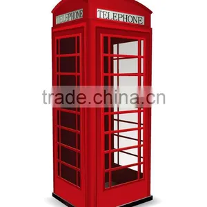 Red Antique Telephone Booth With Glass Steel thumbnail-2