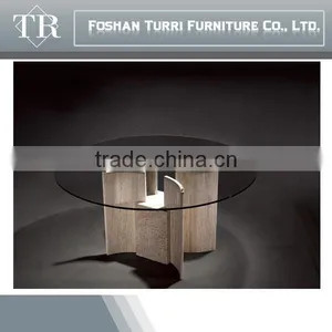 Iran Natural Travertine Base Round Glass Side Table thumbnail-2