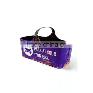Car Print Faux Leather Magazine Basket With Handle-Purple thumbnail-3