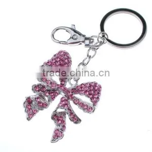 Fashionable Cheap Pink Rhinestone Bow Tie Keychains in Bulk KY07-0036 thumbnail-1