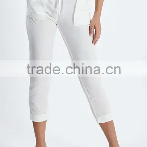 Plain White Tapered Leg Women Casual Cotton Pant Trousers New Design thumbnail-2