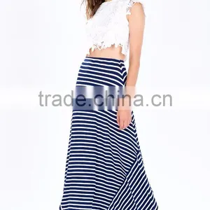 2015 Wholesale Fashion Design Women Stripe Long Skirt Asymmetrical High Waist Maxi Long Skirt for Women thumbnail-3