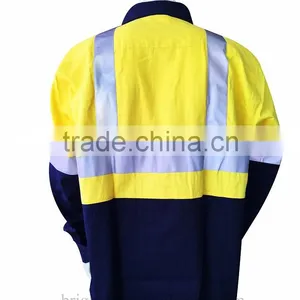 Hi Vis Yellow 3M Reflective Tape Safety Shirt With Contrast Color thumbnail-2