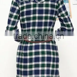 2014 New Pattern 100% Cotton Plaid Long Sleeve Long Women Blouse Office Wear thumbnail-3