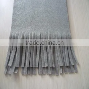 100% Polyester Brushed Cheap Lightweight Light Grey Machine Washable Polar Fleece Scarf With Fringe thumbnail-1
