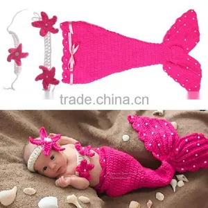 2017 Newborn Baby Knit Crochet Mermaid Headband Costume Photo Prop thumbnail-5