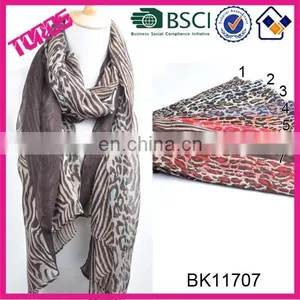 Stripe Leopard Women Long Big Crinkle Voile Soft Scarf Wrap Shawl Stole thumbnail-1